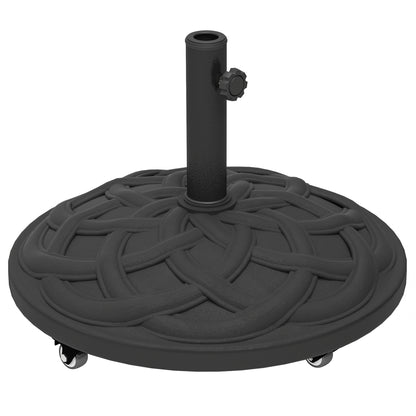 Round Patio Umbrella Base with Wheels, 44 lbs Resin Umbrella Stand Base, 1.3"/1.5"/1.9" Umbrella Poles Black
