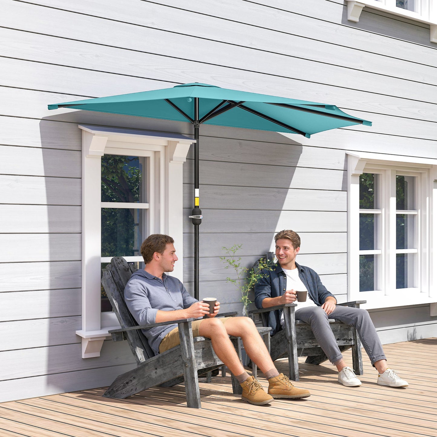 9.8ft Half Umbrella Semi Round Patio Parasol with Crank Handle, Top Vent for Garden, Balcony- NO BASE INCLUDED, Light Bl