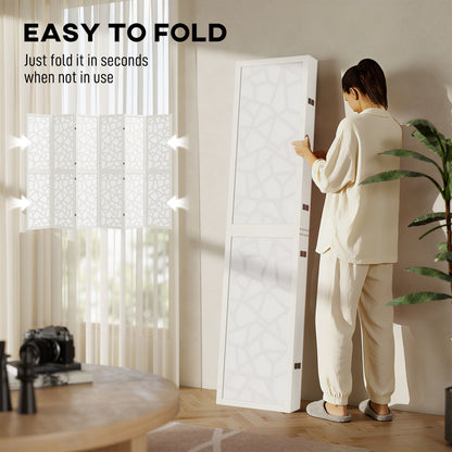 6 Panel Room Divider, 5.6 FT Lightweight Folding Privacy Screen with Geometric Pattern for Living Room, Bedroom, White