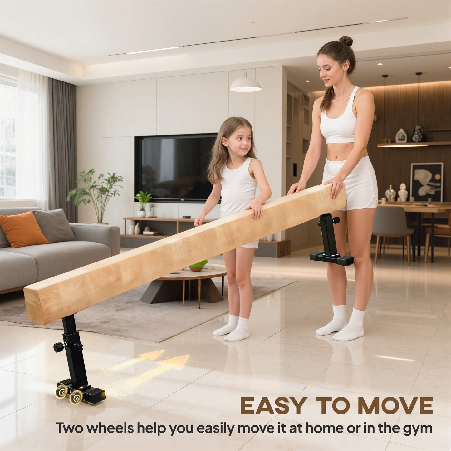 Soozier 7.5ft Adjustable Balance Beam, Gymnastics Beam with Wheels, Gymnastics Equipment for 6+ Years Old Training, Prac