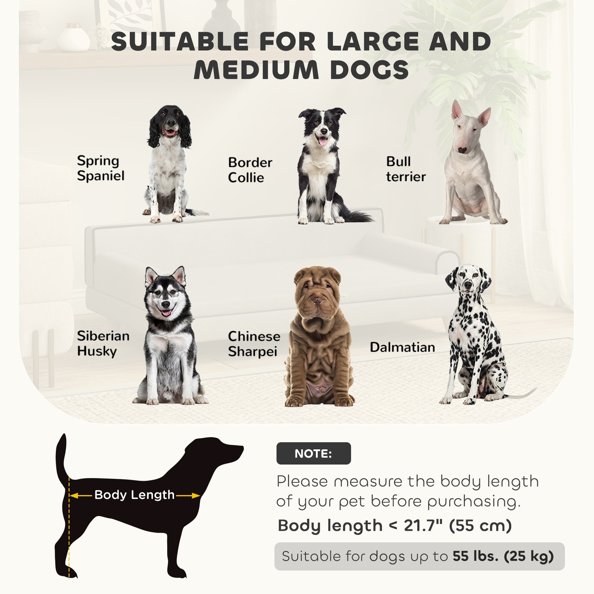 Elevated Dog Sofa Bed, Cat Couch with Cushion, Washable Cover, Wooden Legs, for Medium & Large Dogs, Light Grey