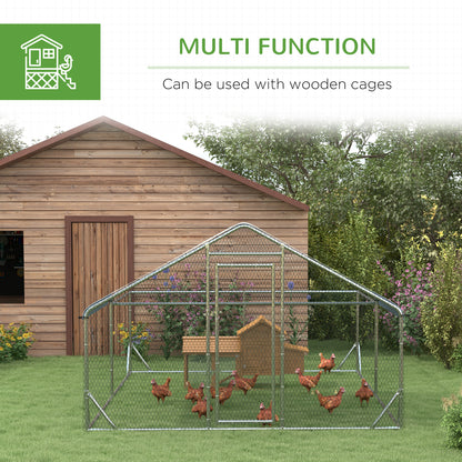Large Metal Chicken Coop, Hen Run House with Anti-Ultraviolet Cover, Walk-in Poultry Cage for Ducks, Rabbits, Outdoor Ba