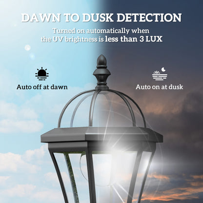 2 Piece LED Garden Lights Lamp Post Solar Powered Auto Switch Outdoor Lantern Patio Pathway Walkway Water-Resist 6 Hours