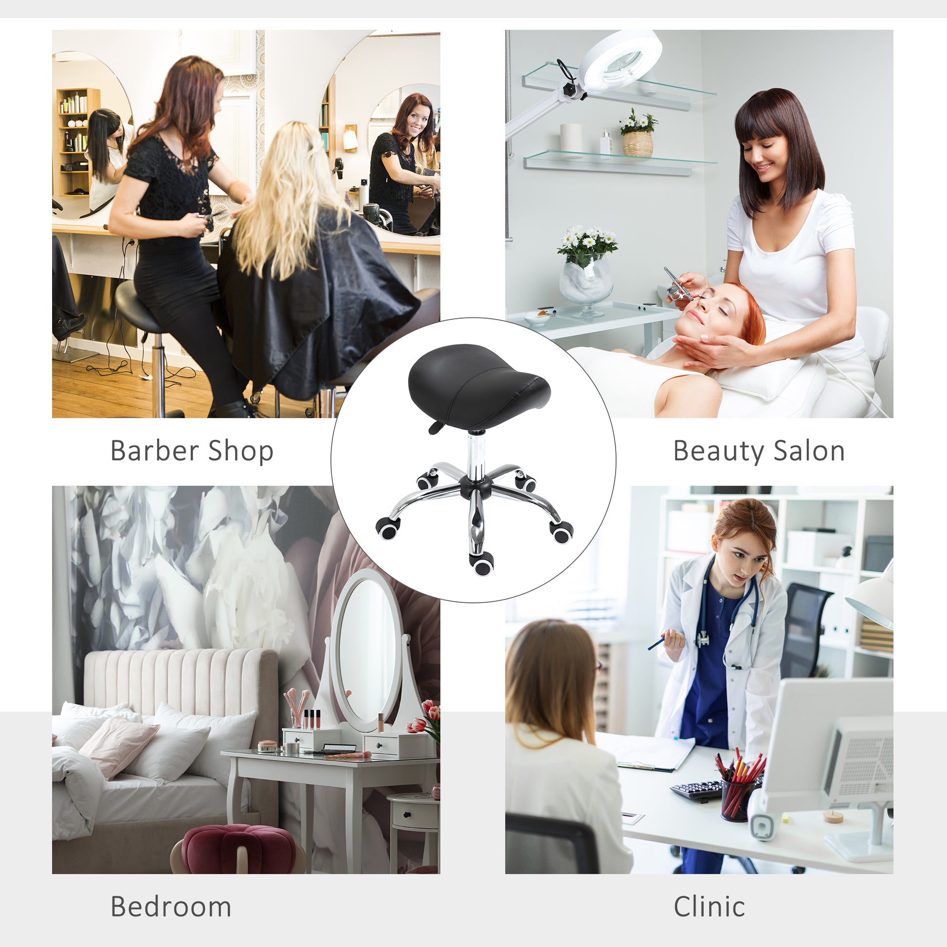 Adjustable Hydraulic Rolling Salon Stool Swivel Saddle Chair Spa Beauty Seat PU Leather,  Black