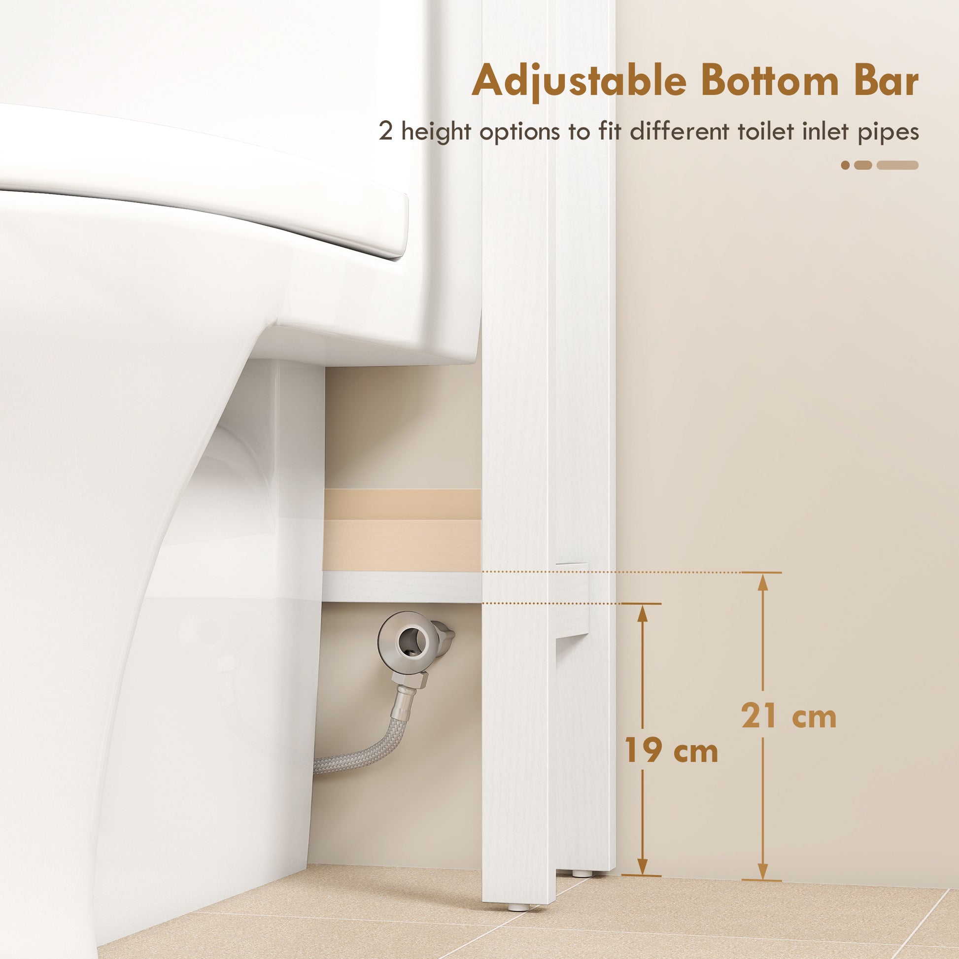 Over The Toilet Storage, Bathroom Cabinet Over Toilet with Open Shelf and Adjustable Bottom Bar, White