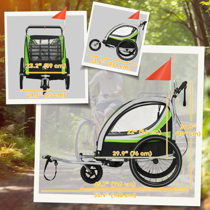 VarietyKart 3-in-1 Bike Trailer for Kids, Running Stroller with 2 Seats, Jogging Cart with 5-Point Harness, Storage Unit