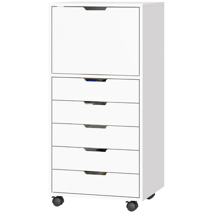File Cabinet on Wheels Mobile Printer Stand with 5 Drawers for Home Office White