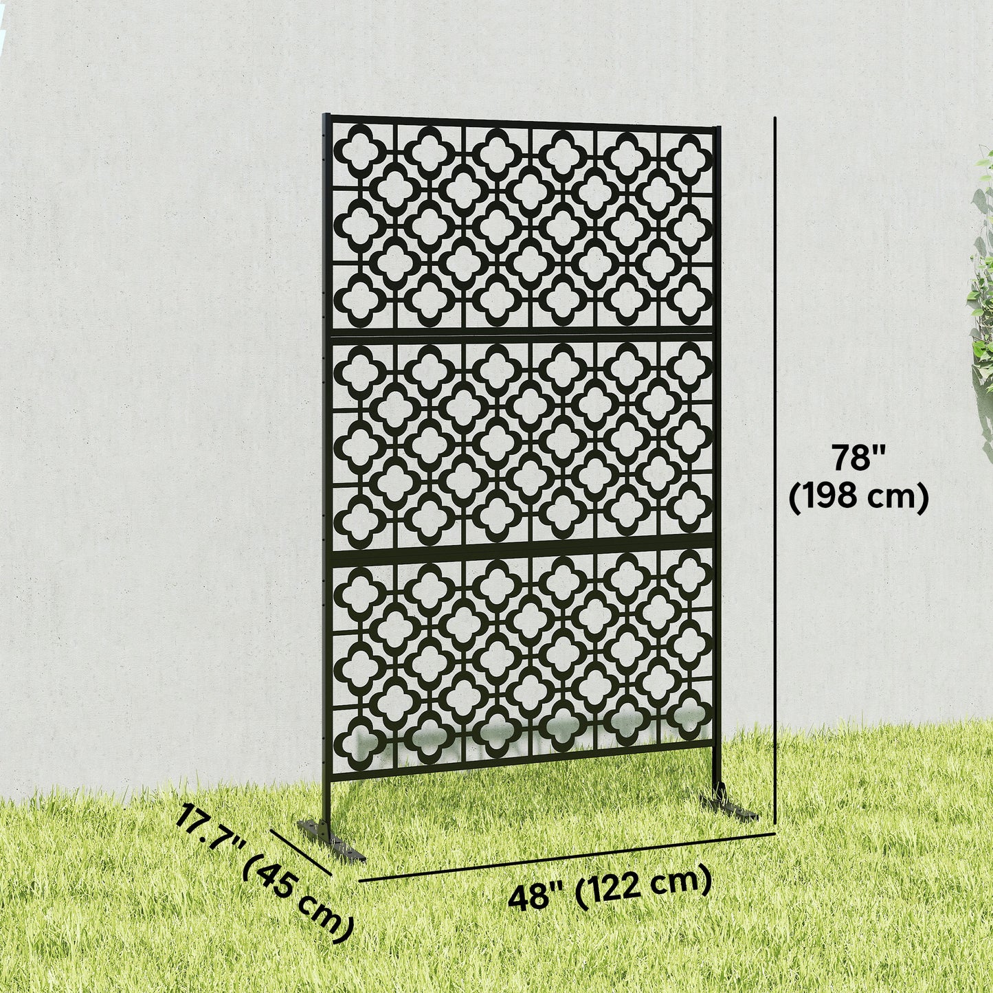 Metal Outdoor Privacy Screen, Freestanding Outdoor Divider with Stand, 78" x 48", Black