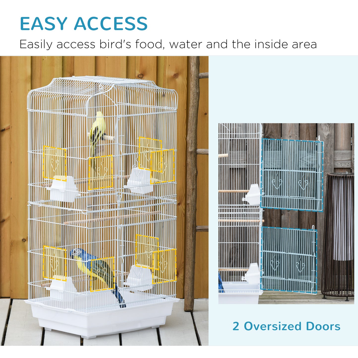 36" Bird Cage, Macaw Play House, Cockatoo, Parrot, Finch Flight Cage, 2 Doors, Perch 4 Feeder Pet Supplies, White