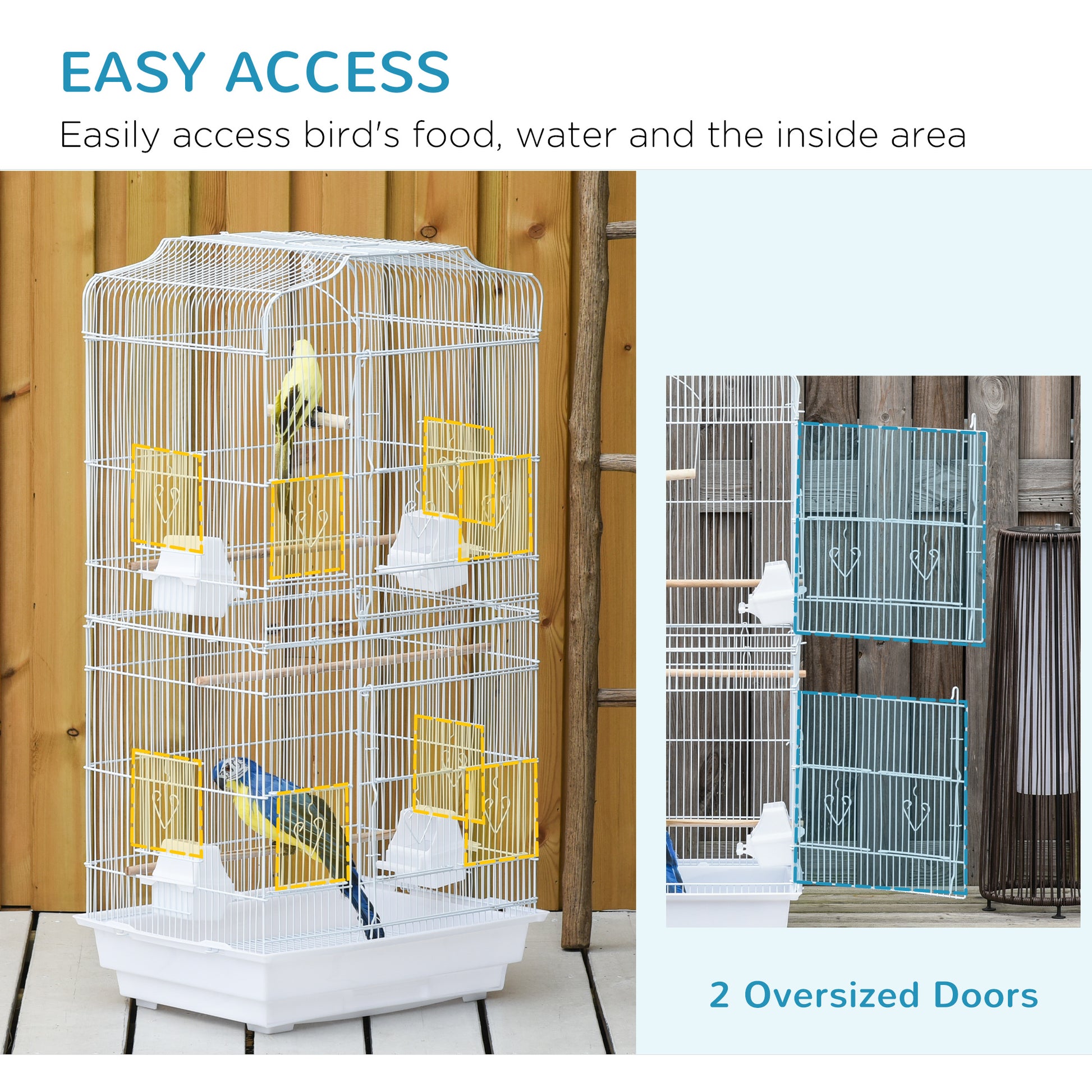 36" Bird Cage, Macaw Play House, Cockatoo, Parrot, Finch Flight Cage, 2 Doors, Perch 4 Feeder Pet Supplies, White