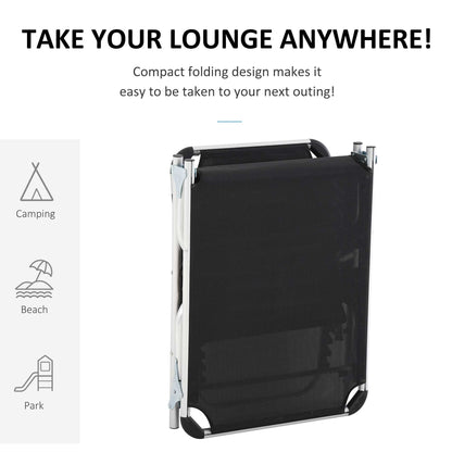Folding Lounge Chair, Patio Lounger with Headrest, 5-Level Adjustable Backrest, and Aluminum Frame, Black
