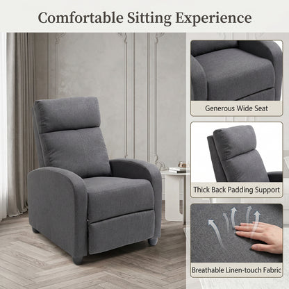 Fabric Recliner Sofa Manual Recliner, Home Theater Seating Single Reclining Sofa Chair with Padded Seat for Living Room,