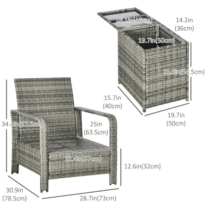 3 Pieces Wicker Patio Furniture Set, Rattan Bistro Set with Storage Coffee Table and Thickened Cushions, Outdoor Convers