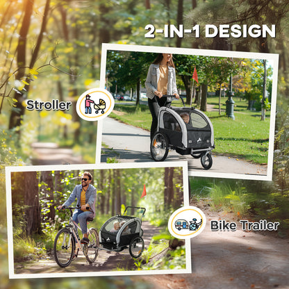 VarietyKart 2-in-1 Bike Trailer for Kids, Foldable 2-Seat Baby Stroller with 5-Point Harness, Rubber Wheels, Storage Bag