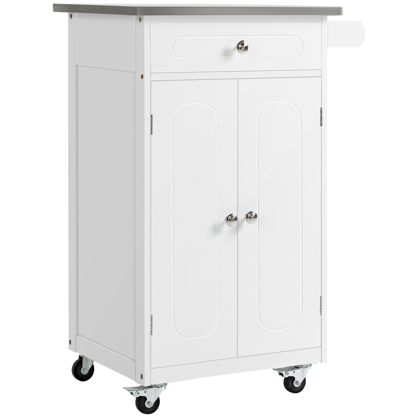 Kitchen Cart, Small Kitchen Island, Stainless Steel Top Utility Trolley on Wheels with Storage Drawer for Dining Room, K