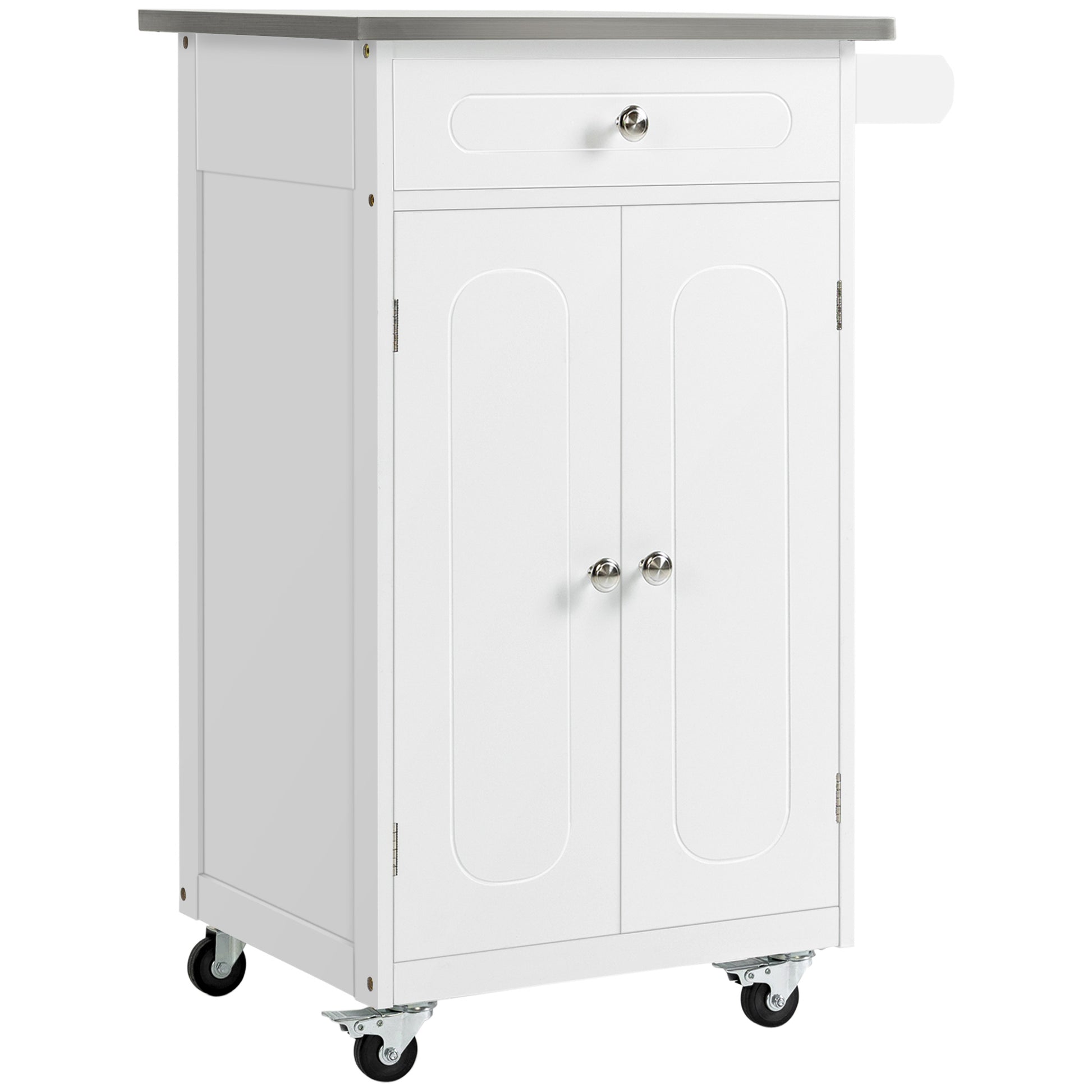 Kitchen Cart, Small Kitchen Island, Stainless Steel Top Utility Trolley on Wheels with Storage Drawer for Dining Room, K