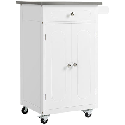 Kitchen Cart, Small Kitchen Island, Stainless Steel Top Utility Trolley on Wheels with Storage Drawer for Dining Room, K