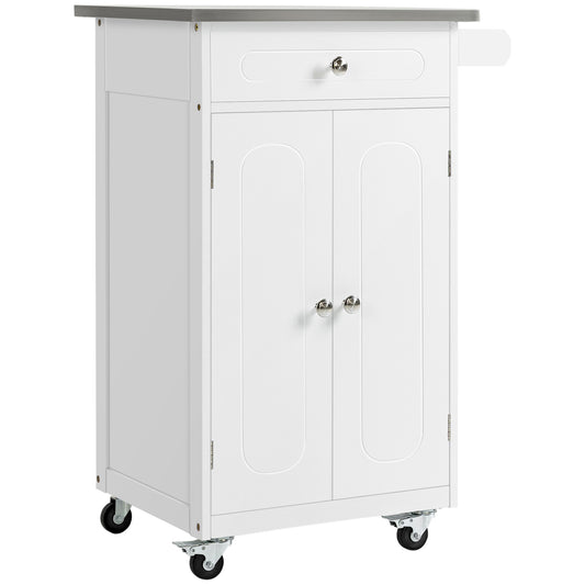 Kitchen Cart, Small Kitchen Island, Stainless Steel Top Utility Trolley on Wheels with Storage Drawer for Dining Room, K