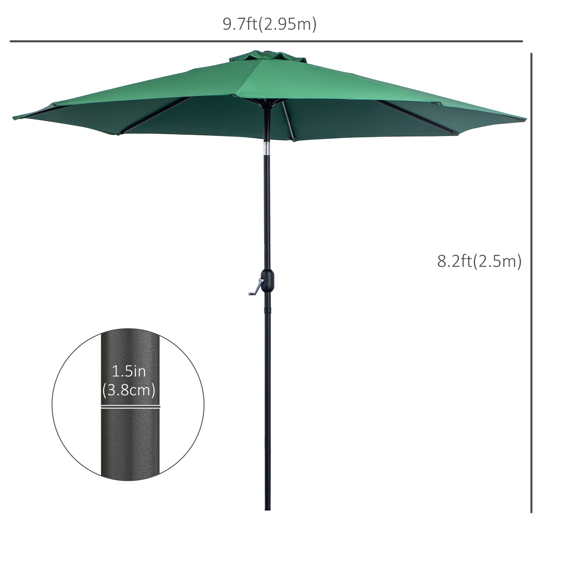 10' x 8' Round Market Umbrella, Patio Umbrella with Crank Handle and Tilt, Outdoor Parasol for Garden, Bench, Lawn, Gree