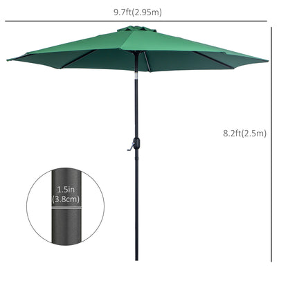 10' x 8' Round Market Umbrella, Patio Umbrella with Crank Handle and Tilt, Outdoor Parasol for Garden, Bench, Lawn, Gree