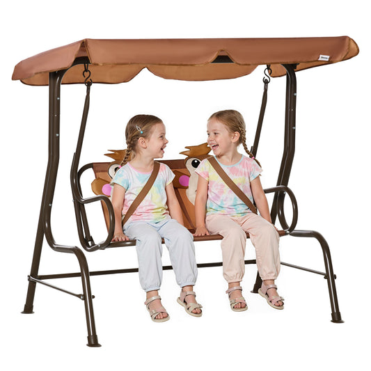 2-Seat Kids Porch Swing Chair, Children Outdoor Patio Furniture Lounge Chair for Garden, with Adjustable Canopy, Seat Be