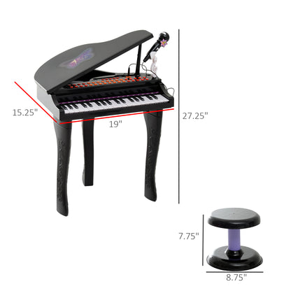 Qaba Mini Electronic Musical Piano 37 Key Keyboard Multifunction Kids Toy with Microphone Stool (Black)