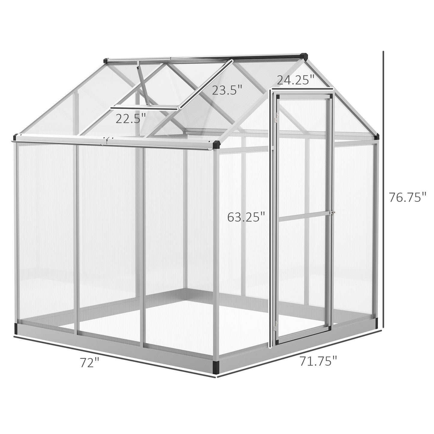 6' x 6' x 6.4' Walk-in Garden Greenhouse Polycarbonate Panels Plants Flower Growth Shed Cold Frame Outdoor Portable Warm