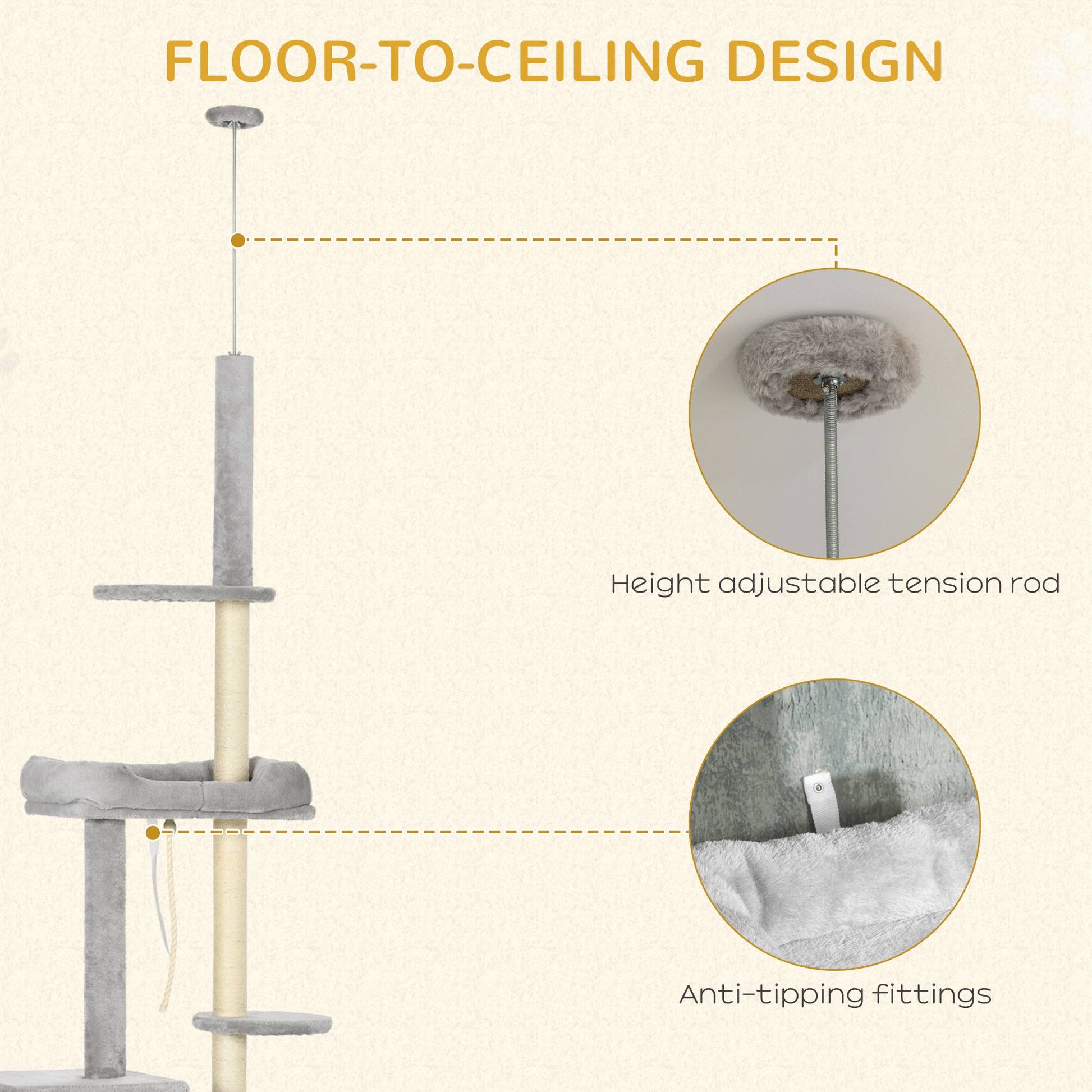 Cat Tree Floor to Ceiling Cat Tower Height Adjustable( 85-101 Inches), Tall Large Cat Climbing Activity Center with Scra