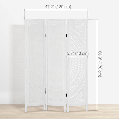 3 Panel Room Divider, 5.6 Ft Tall Portable Folding Privacy Screen, Wood Partition Wall Divider for Home Office, White