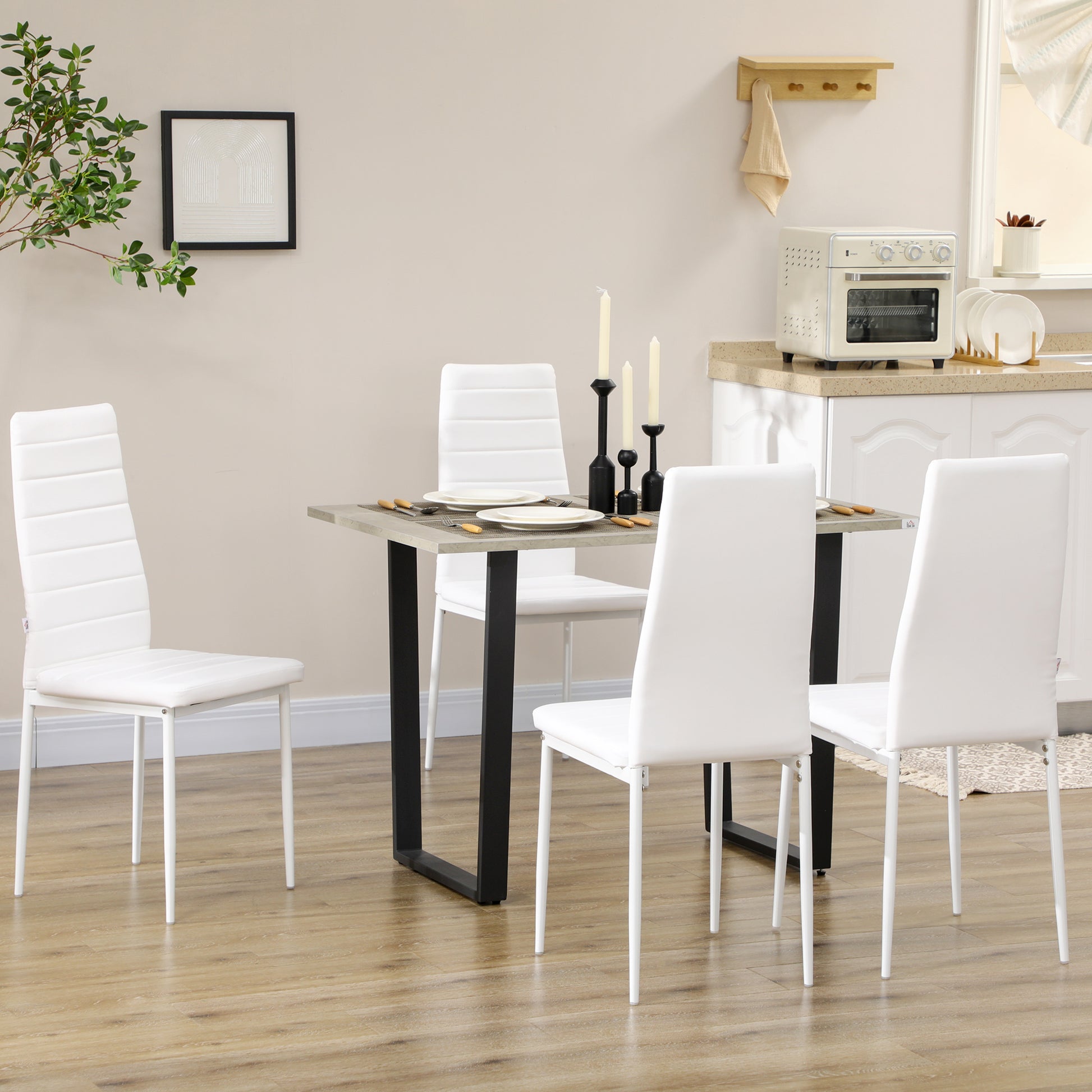 Modern Dining Chairs, Set of 4, High Back PU leather Upholstery and Metal Legs for the Living Room, Kitchen, Home Office