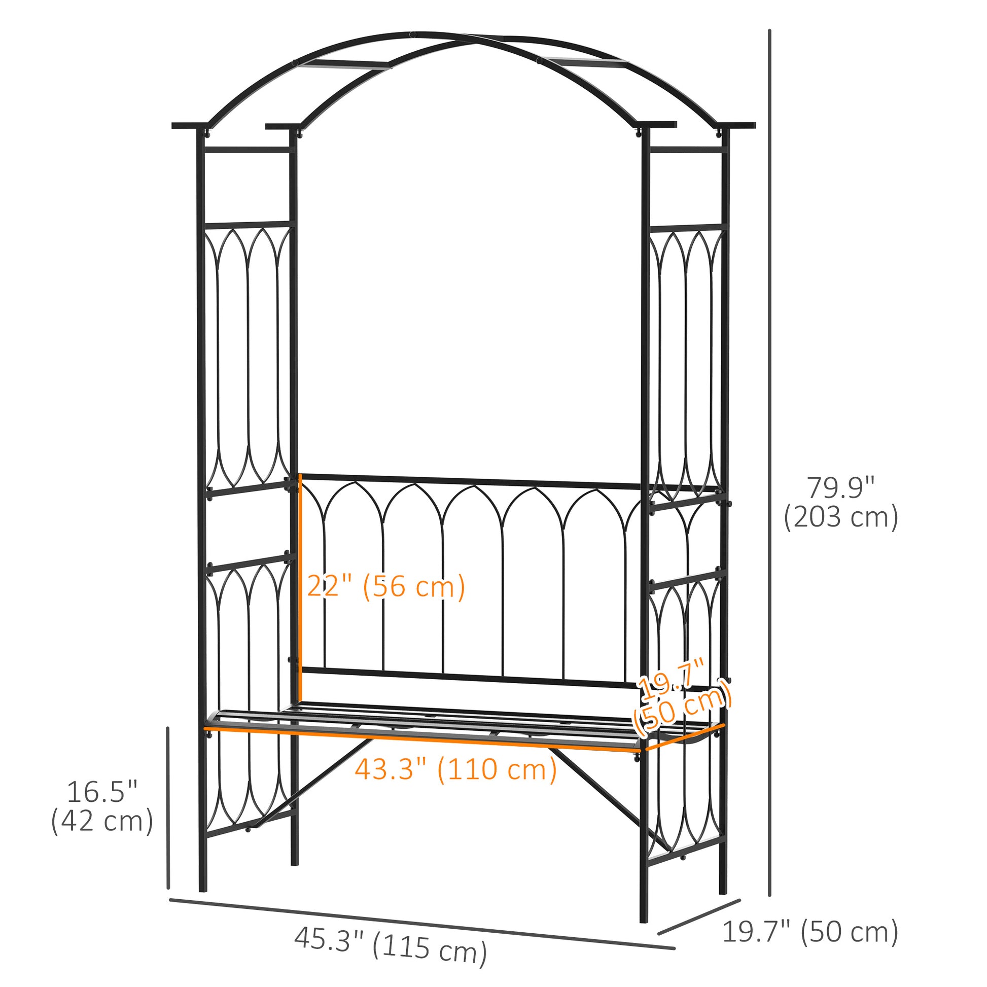 80" Tall Fairy Garden Arbor Arch with Bench Metal Outdoor Plant Climbing Support Trellis with 2 Seater Bench for Rose Vi