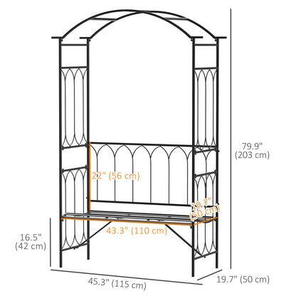 80" Tall Fairy Garden Arbor Arch with Bench Metal Outdoor Plant Climbing Support Trellis with 2 Seater Bench for Rose Vi