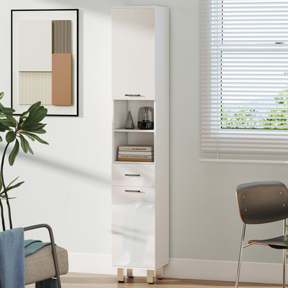 71" Tall Bathroom Storage Cabinet, Narrow Linen Tower with Drawer, Open Shelves, 2 Doors Cabinets and Adjustable Shelves