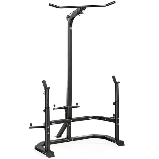 Soozier Multi-Function Home Gym Machine with Bench Press Rack, Squat Rack and Lat Pulldown System, Black