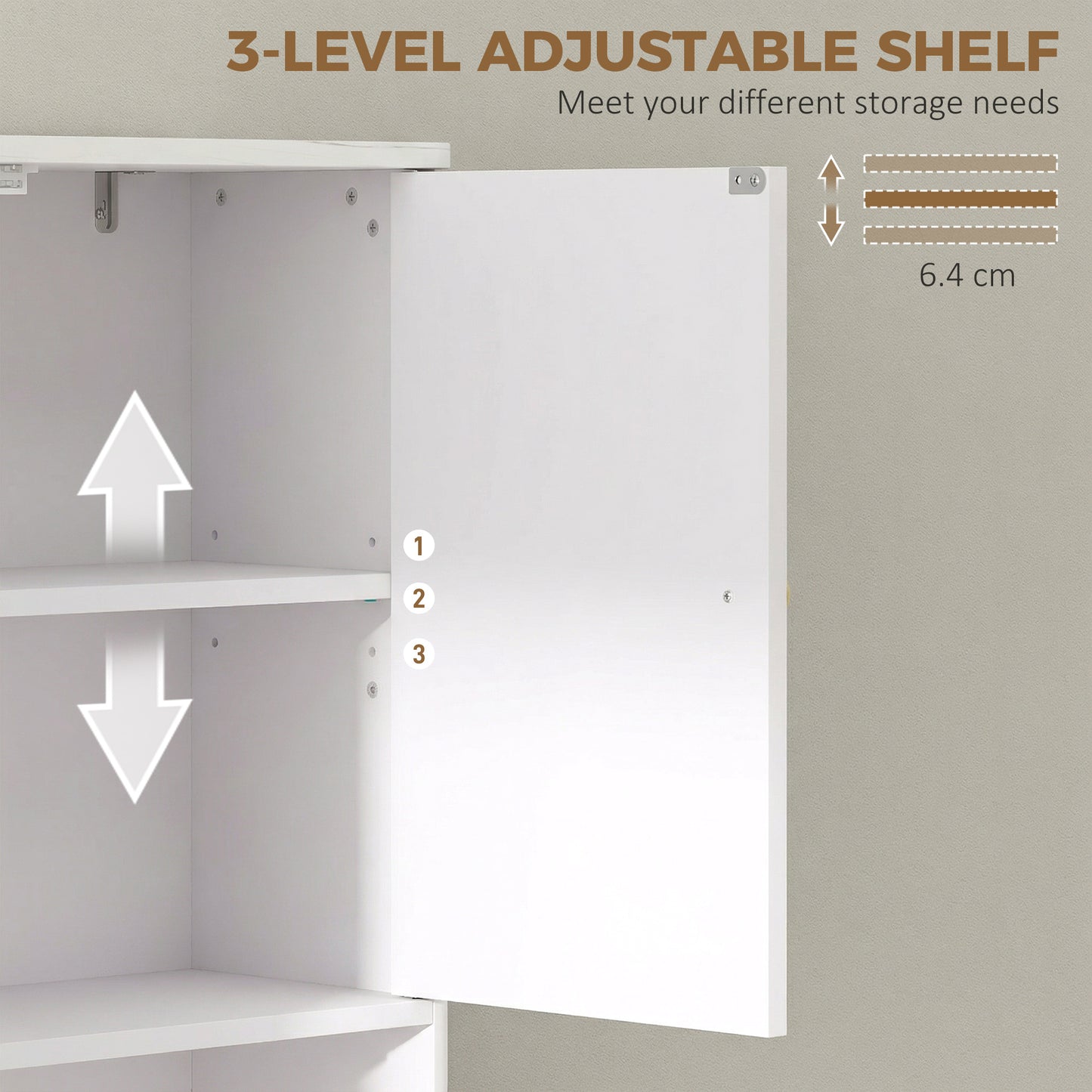 Over The Toilet Storage Cabinet with Adjustable Shelf, Open Shelf and Adjustable Bottom Bar, White