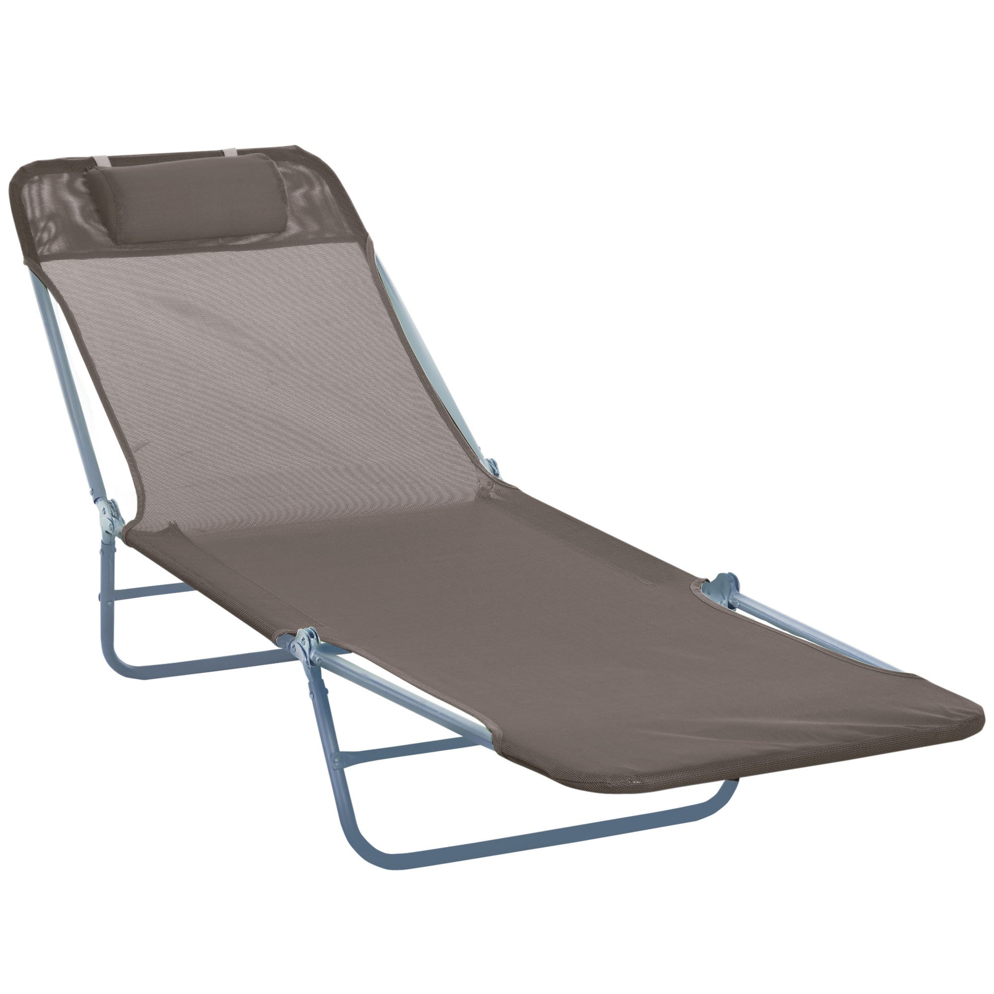 Outdoor Lounge Chair, Portable Adjustable Reclining Seat Folding Chaise Lounge Patio Camping Beach Tanning Chair Bed wit