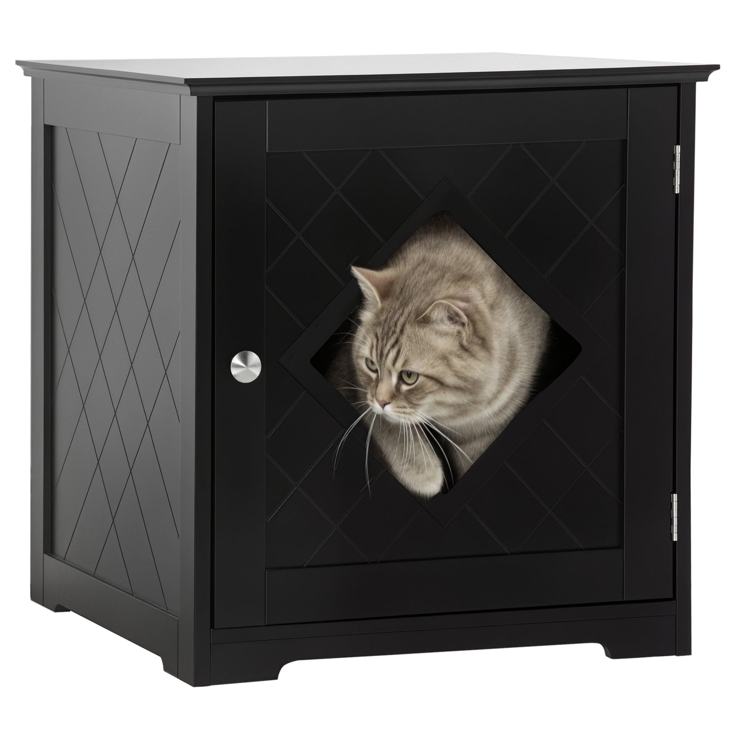 Cat Litter Box Enclosure End Table, Indoor Cat Washroom with Magnetic Door, Hidden Litter Box Nightstand with Large Tabl