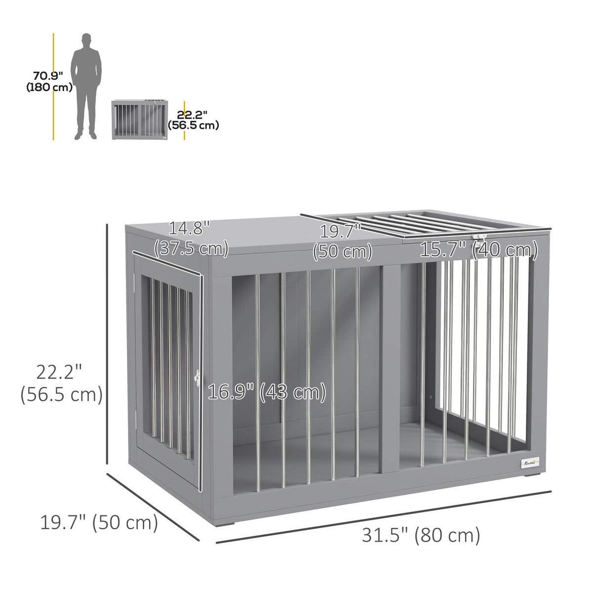 31.5" Dog Crate Furniture with Double Doors, for Medium Dogs, Grey