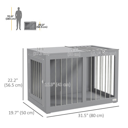 31.5" Dog Crate Furniture with Double Doors, for Medium Dogs, Grey