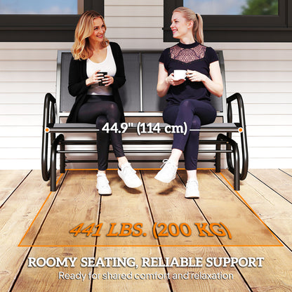 Patio Double Glider Outdoor Steel Sling Fabric Gliding Bench Garden Swing Chair Heavy-Duty Porch Rocker Garden Loveseat 