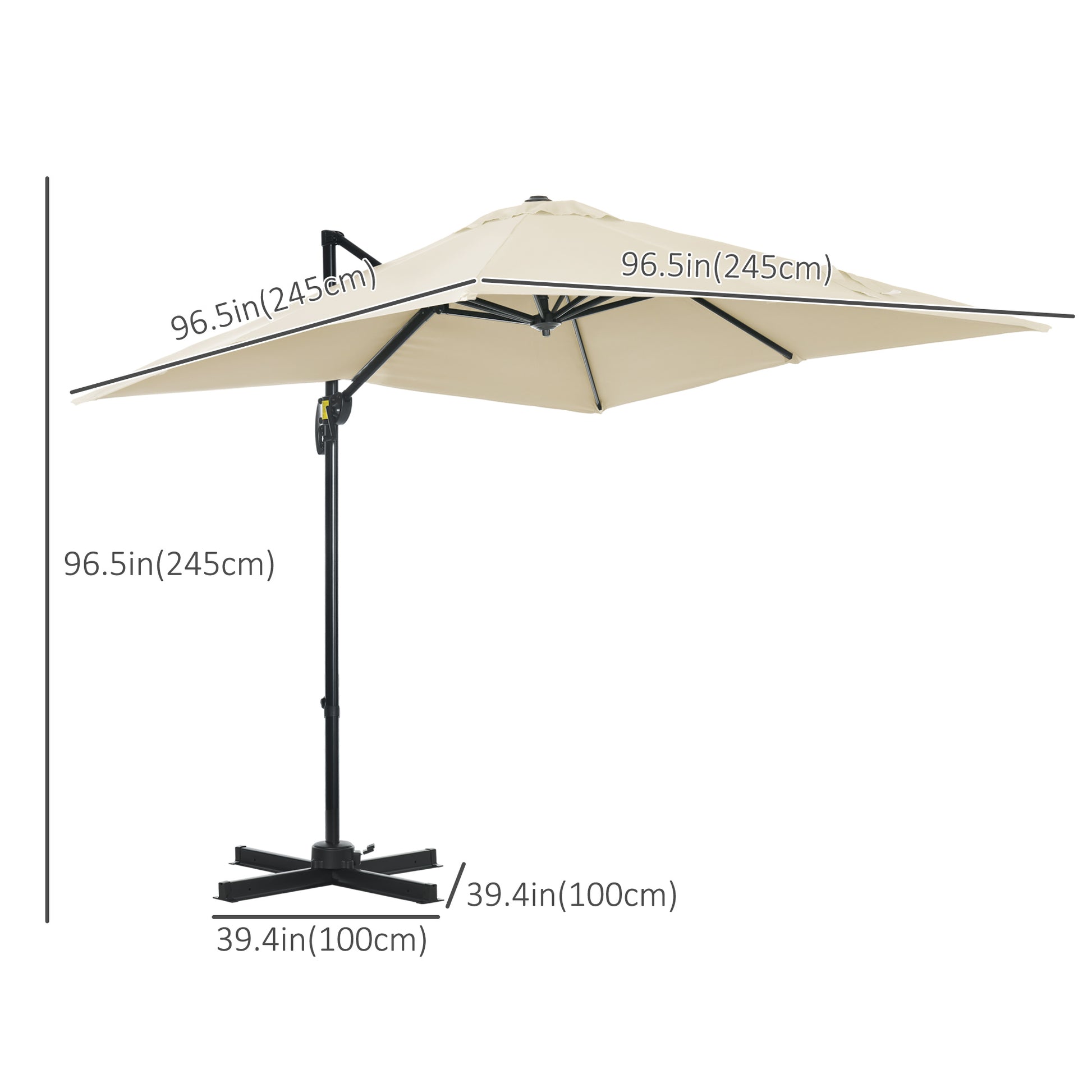 8' x 8' Square Patio Hanging Offset Umbrella with 360° Rotation, Aluminum Outdoor Cantilever Parasol with Crank & Tilt, 