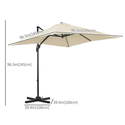 8' x 8' Square Patio Hanging Offset Umbrella with 360° Rotation, Aluminum Outdoor Cantilever Parasol with Crank & Tilt, 