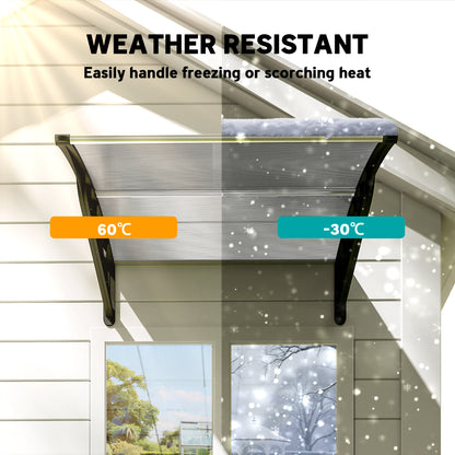 Awning Door Canopy, 40.6" x 38" Polycarbonate Front Door Outdoor Patio Cover with Hollow Sheet for UV Protection, Clear