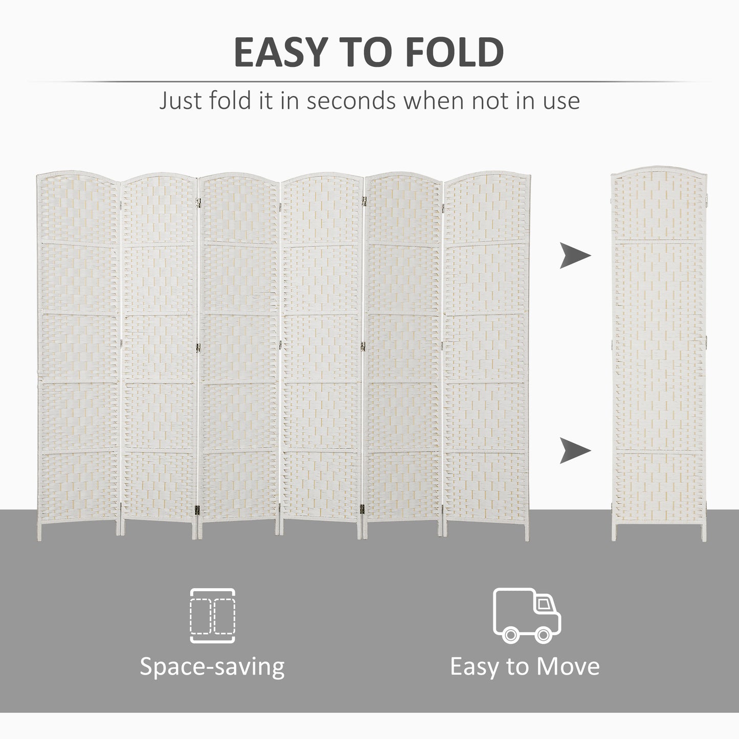 6ft Folding Room Divider, 6 Panel Wall Partition with Wooden Frame for Bedroom, Home Office, White
