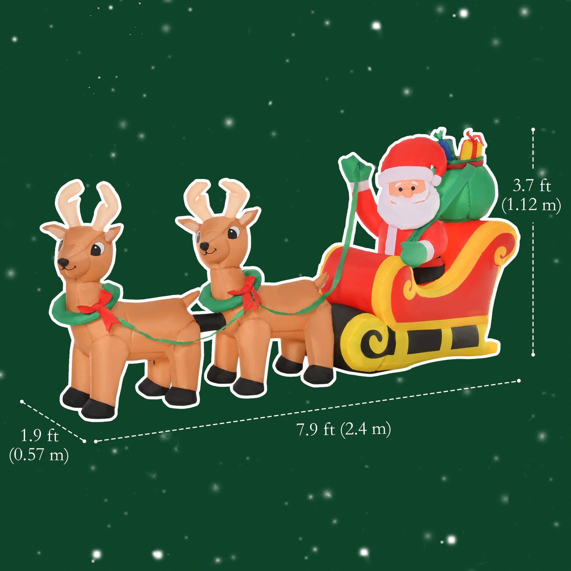 8ft Christmas Inflatables Santa Claus with Sleigh and Reindeer, Outdoor Decoration with LED Lights Display
