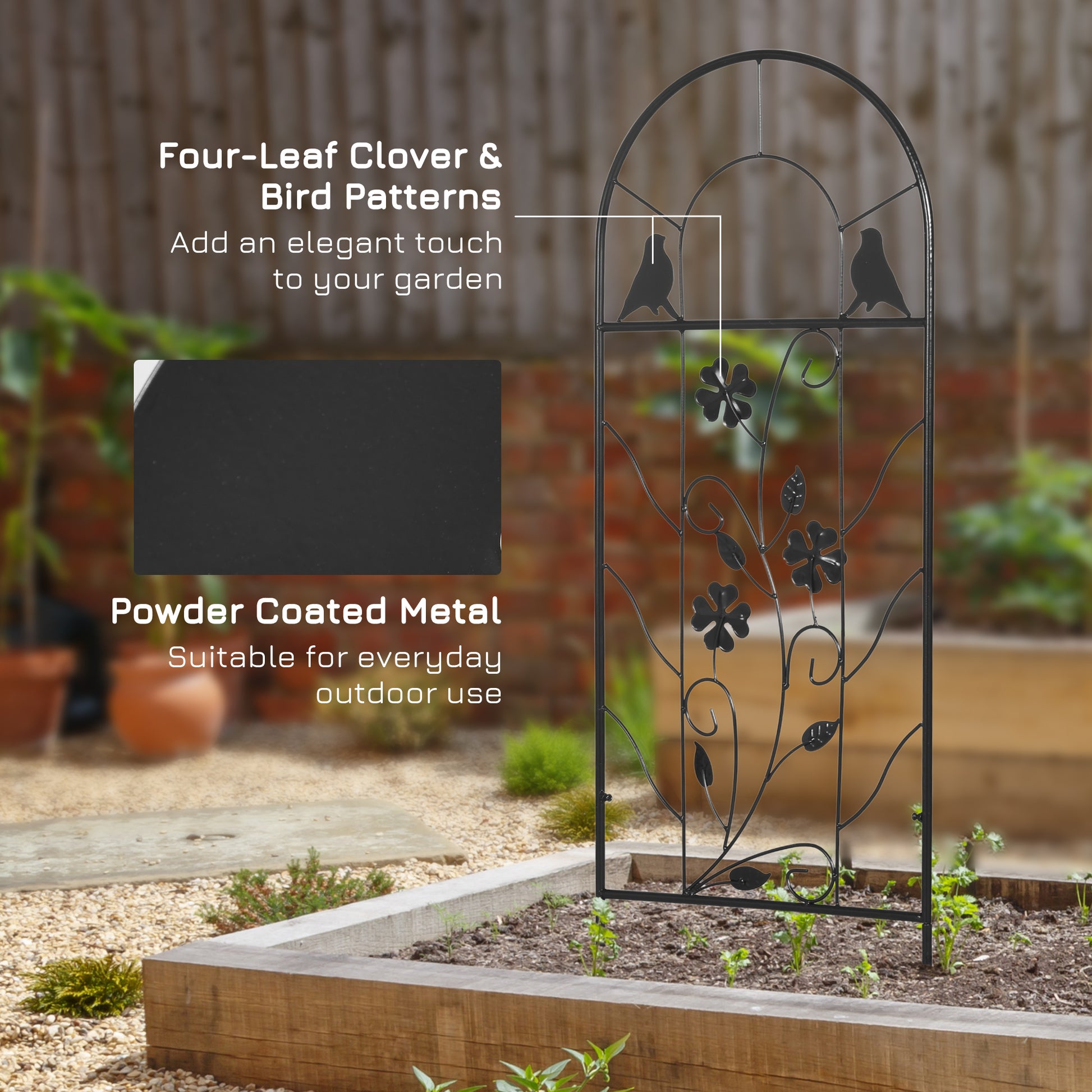 2 Pack Outdoor Metal Garden Trellis, Birds and Leaves Grid Panels for Roses, Vine Flower, Cucumber, Clematis, 39" Tall