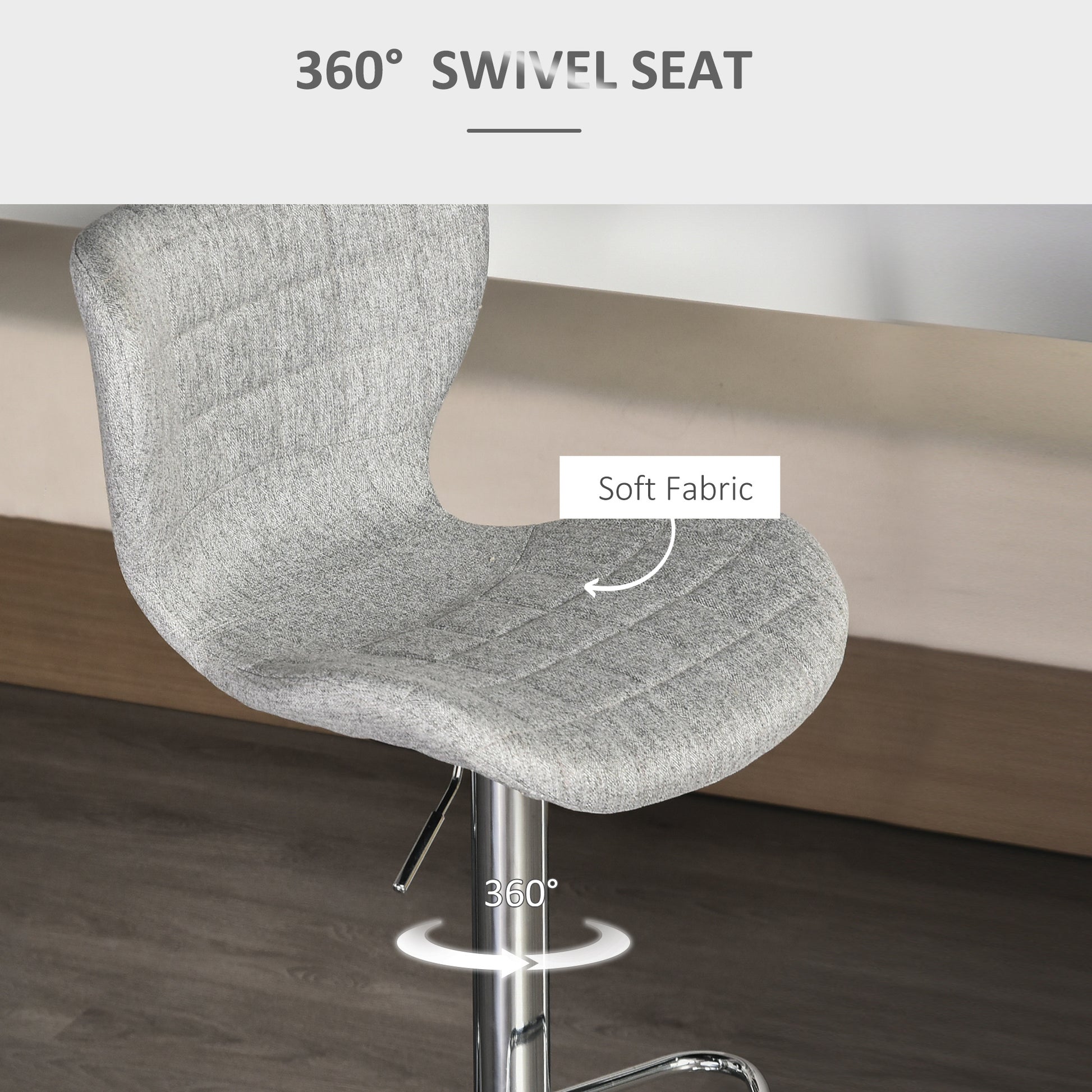 Set of 2 Counter Height Bar Stools Swivel Stool Height Adjustable Bar Chairs with Footrest for Kitchen Dining Home Pub, 