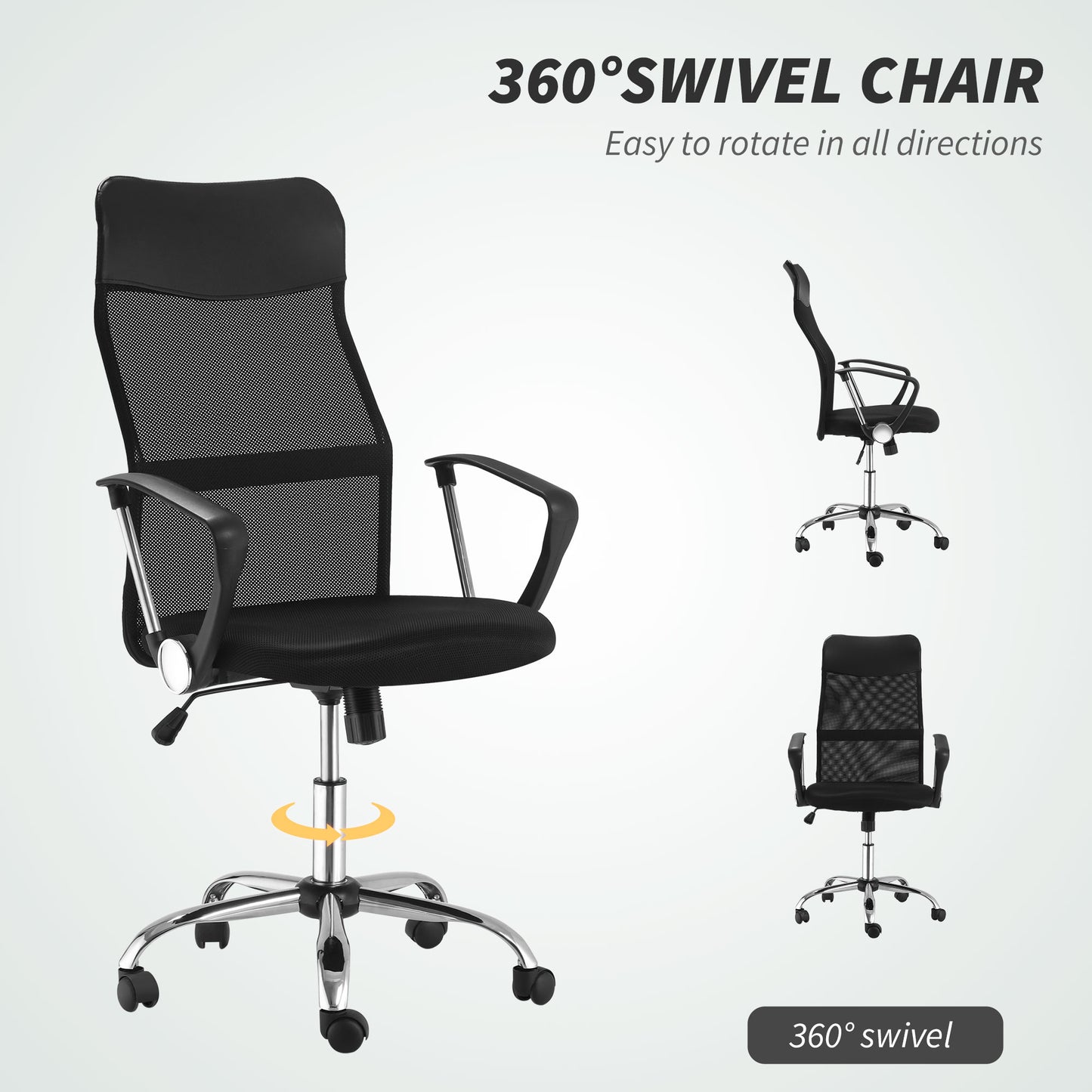 Ergonomic Mesh Office Chair, High Back Computer Desk Chair with Adjustable Height, Tilt Function, Armrest, 360° Swivel O