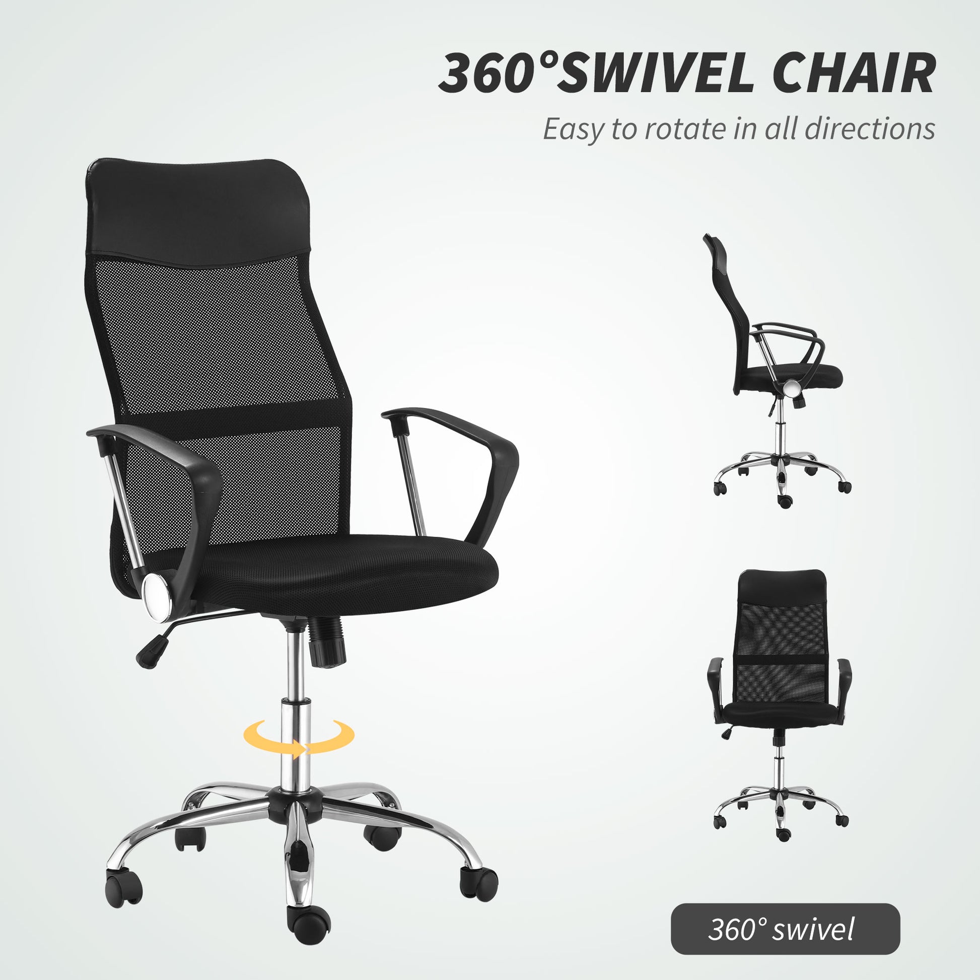 Ergonomic Mesh Office Chair, High Back Computer Desk Chair with Adjustable Height, Tilt Function, Armrest, 360° Swivel O
