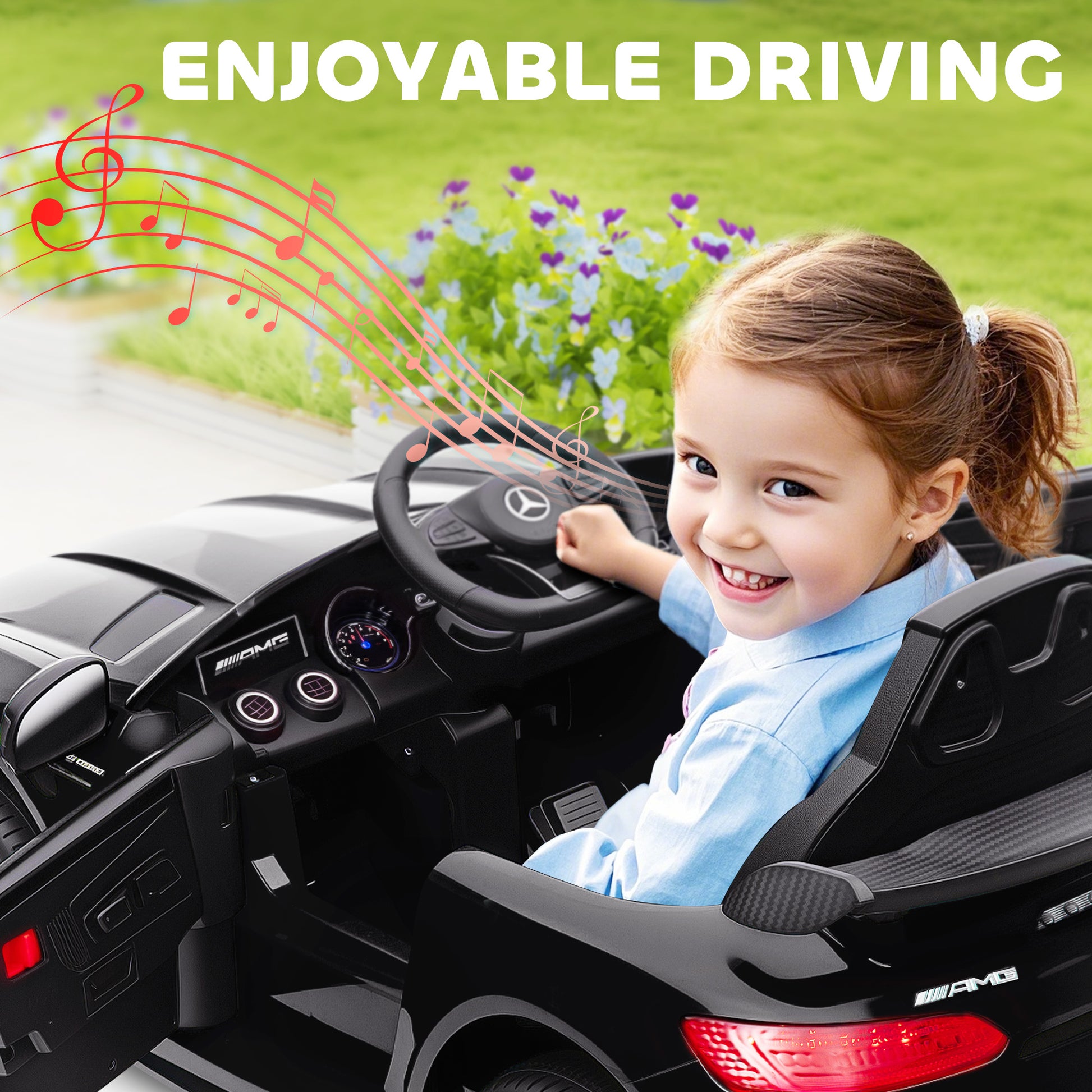 Qaba Mercedes-Benz AMG GTR Licensed 12V Battery Powered Kids Electric Car w/ Remote, Soft Start, Lights, Music Horn, Bla